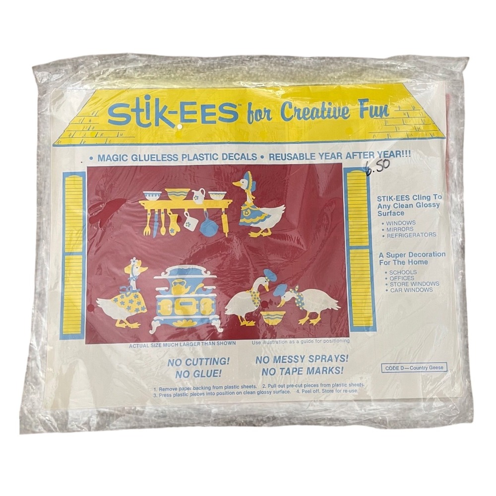 Vtg Stik-ees Window Clings country geese code d 90s Teacher School kitchen